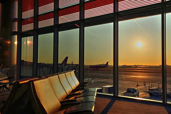 inside an airport at sunset webinar
